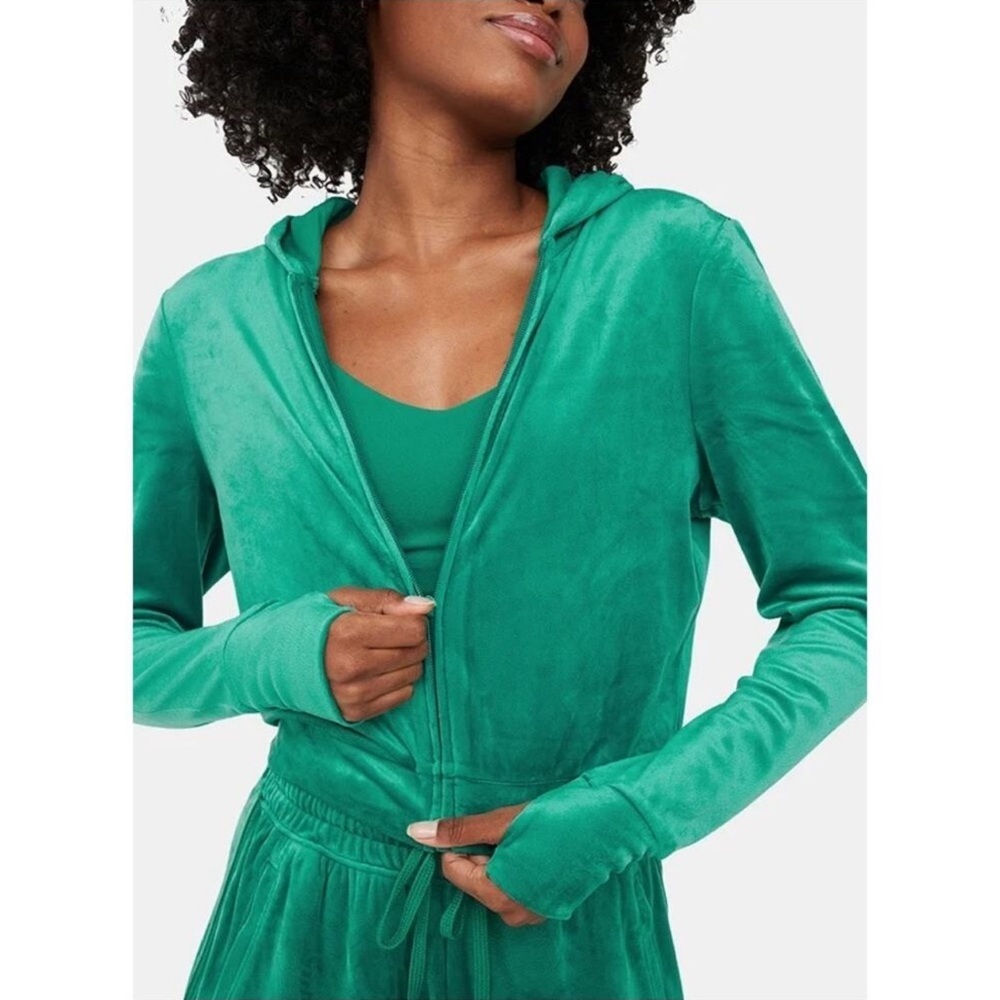 Aerie Offline Bright Lights Green Velour Crop Hoodie Size Small